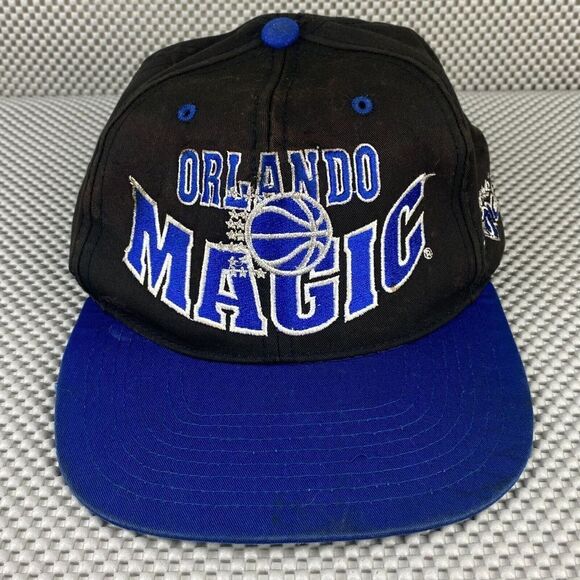Vintage Grossman NBA 90's Orlando Magic Hat Black Blue Logo Snap Back - Picture 1 of 12